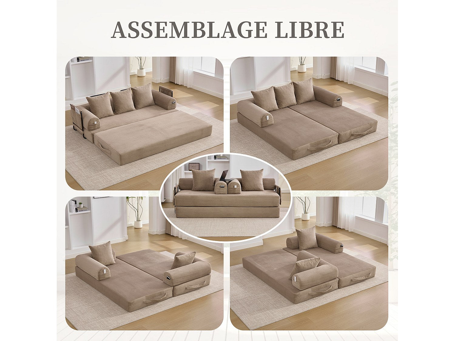 Canapé modulable vert tissu
