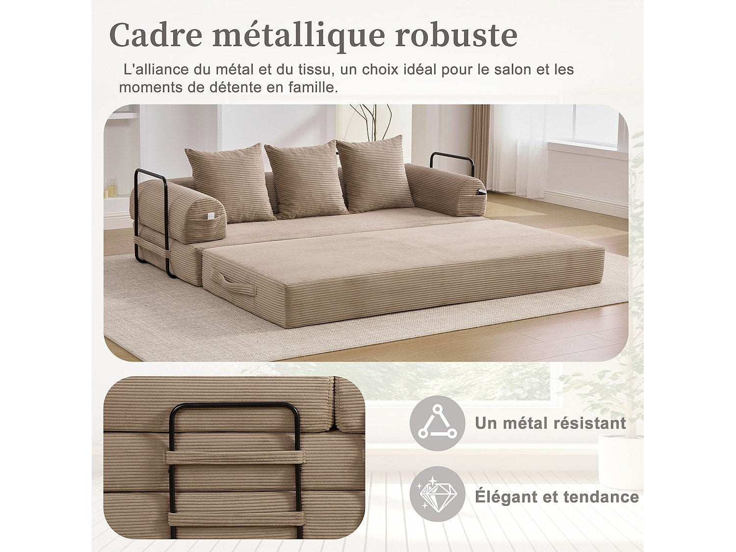 Canapé modulable vert tissu