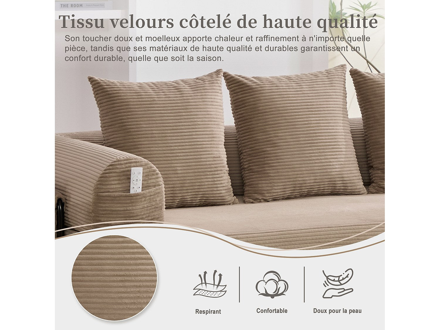 Canapé modulable vert tissu