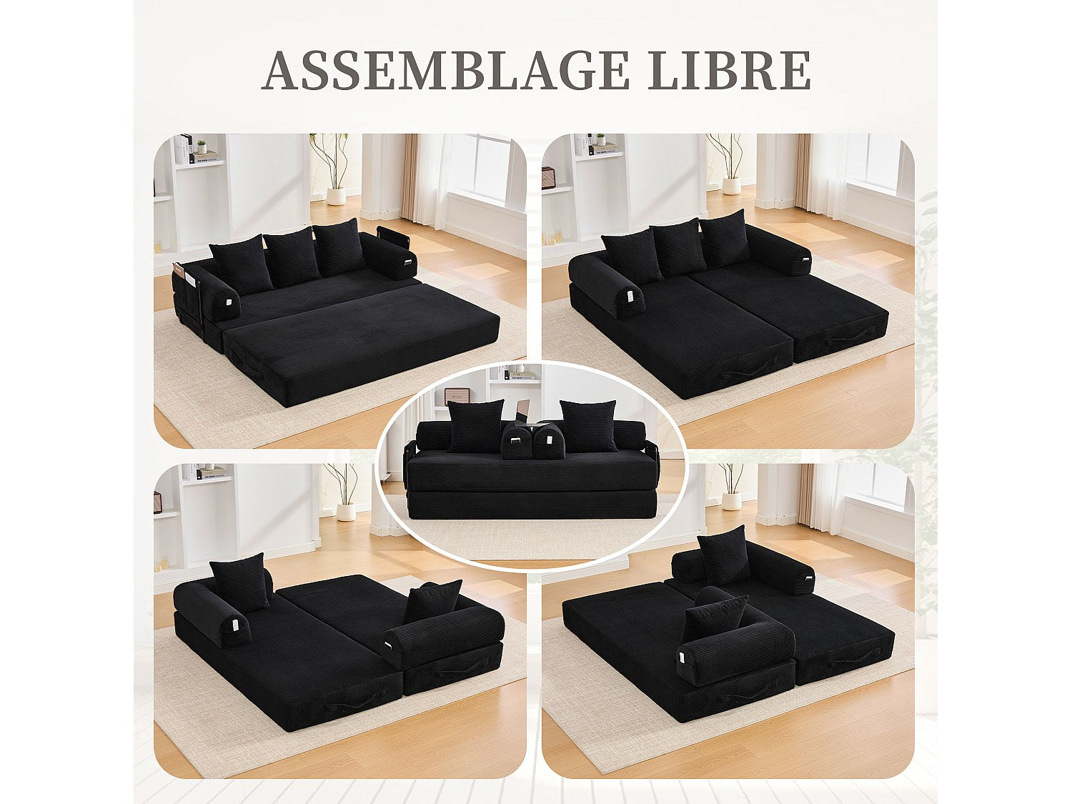 Canapé modulable noir tissu