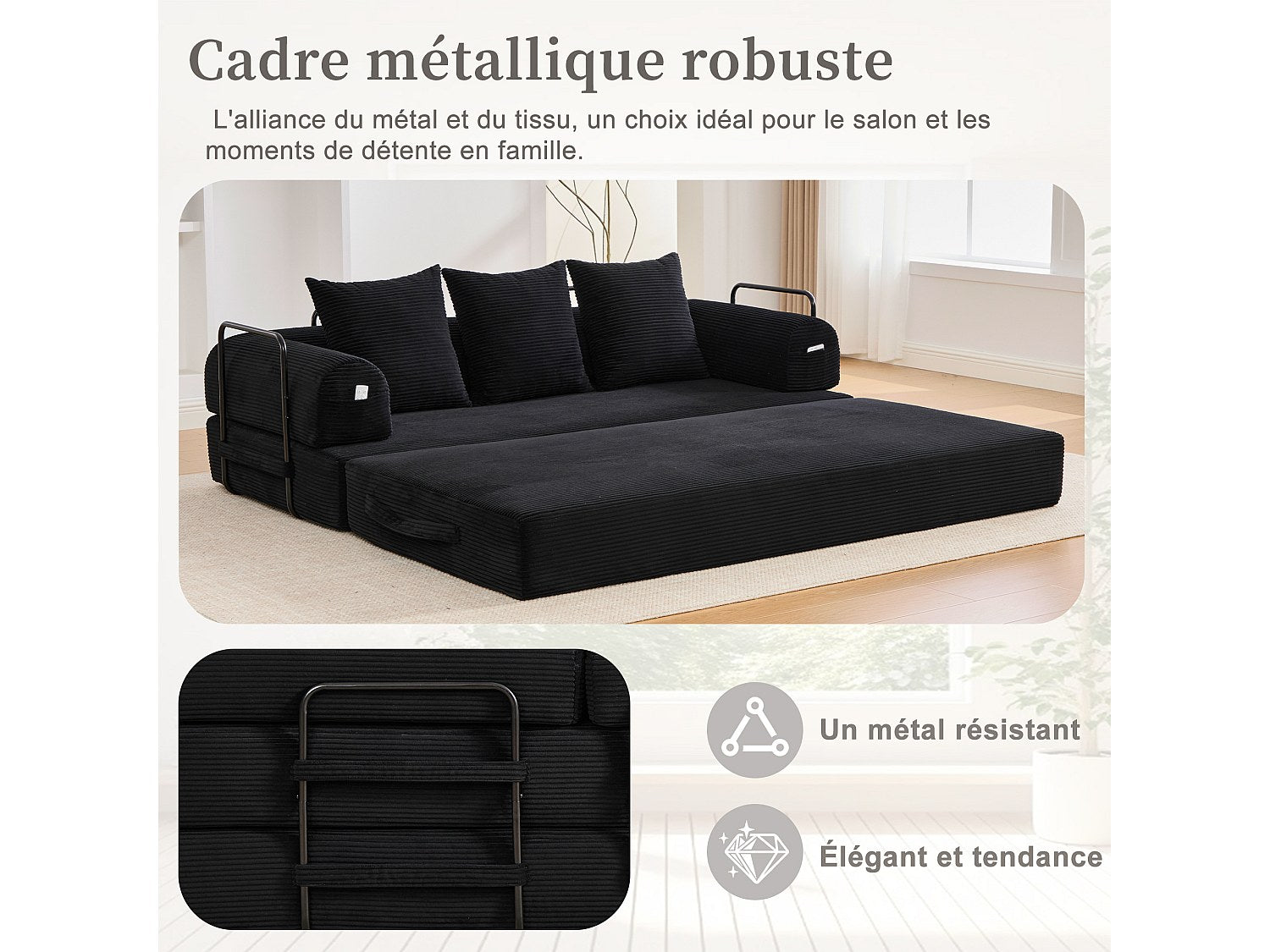 Canapé modulable noir tissu