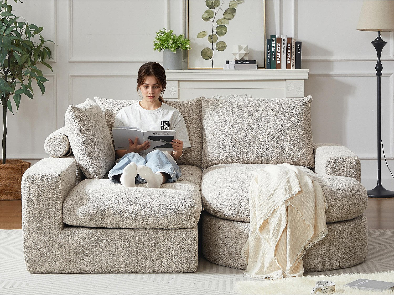 Angle pour canapé modulable beige tissu