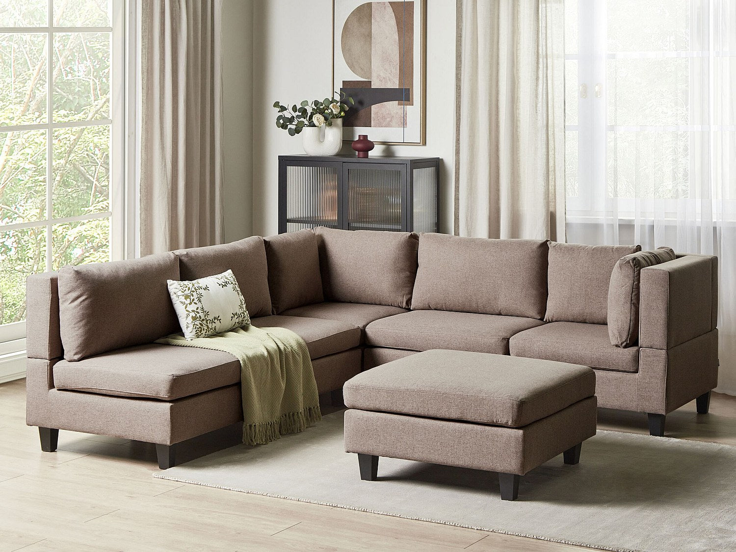Angle pour canapé modulable 5 places marron tissu