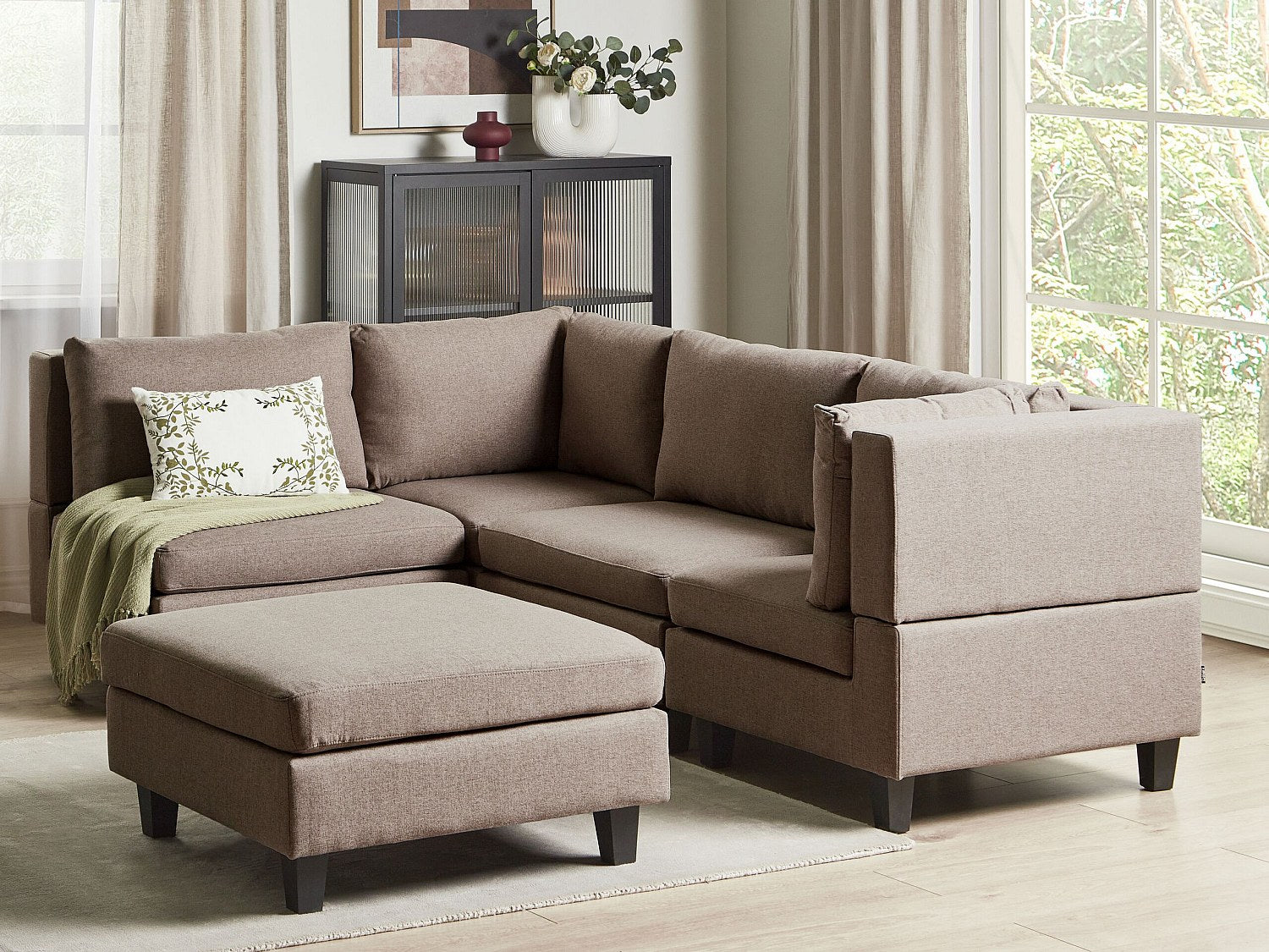 Angle pour canapé modulable 4 places marron tissu