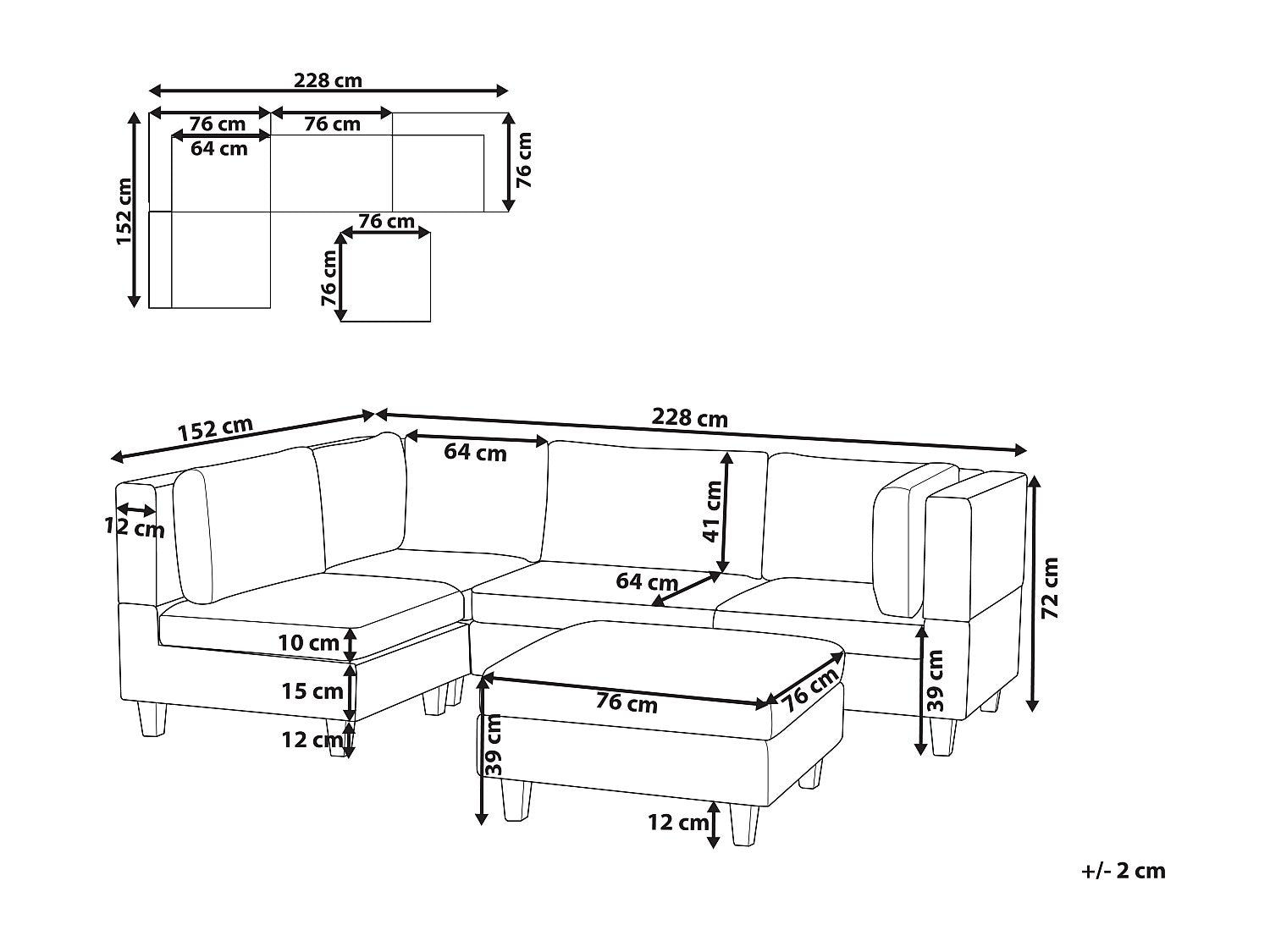 Angle pour canapé modulable 4 places marron tissu