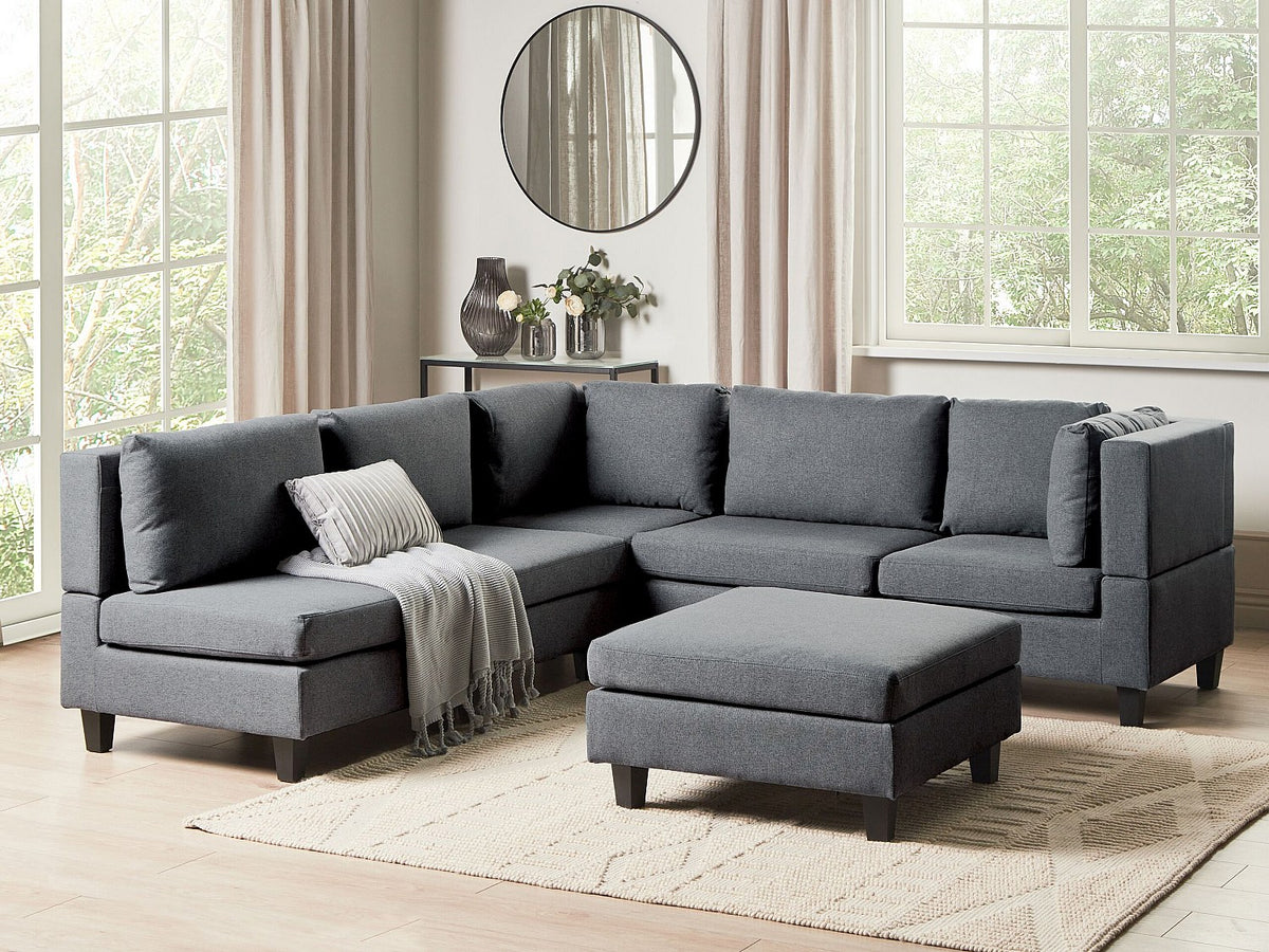 Angle pour canapé modulable 5 places gris tissu