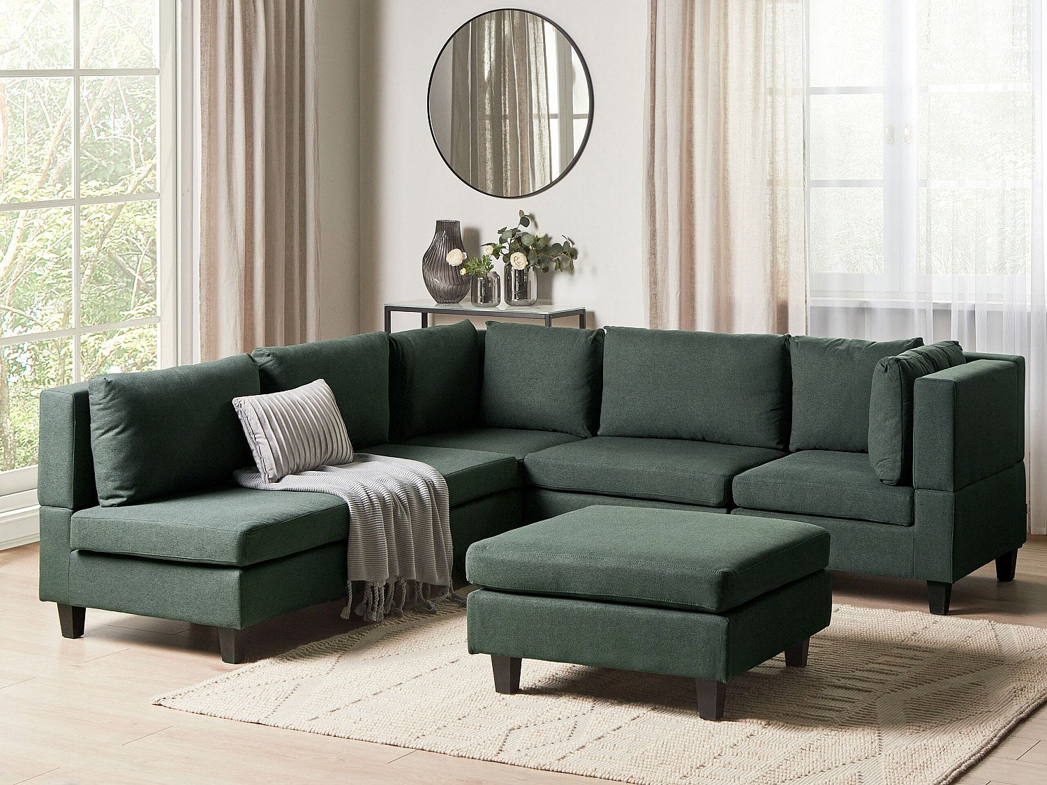 Angle pour canapé modulable 5 places vert tissu