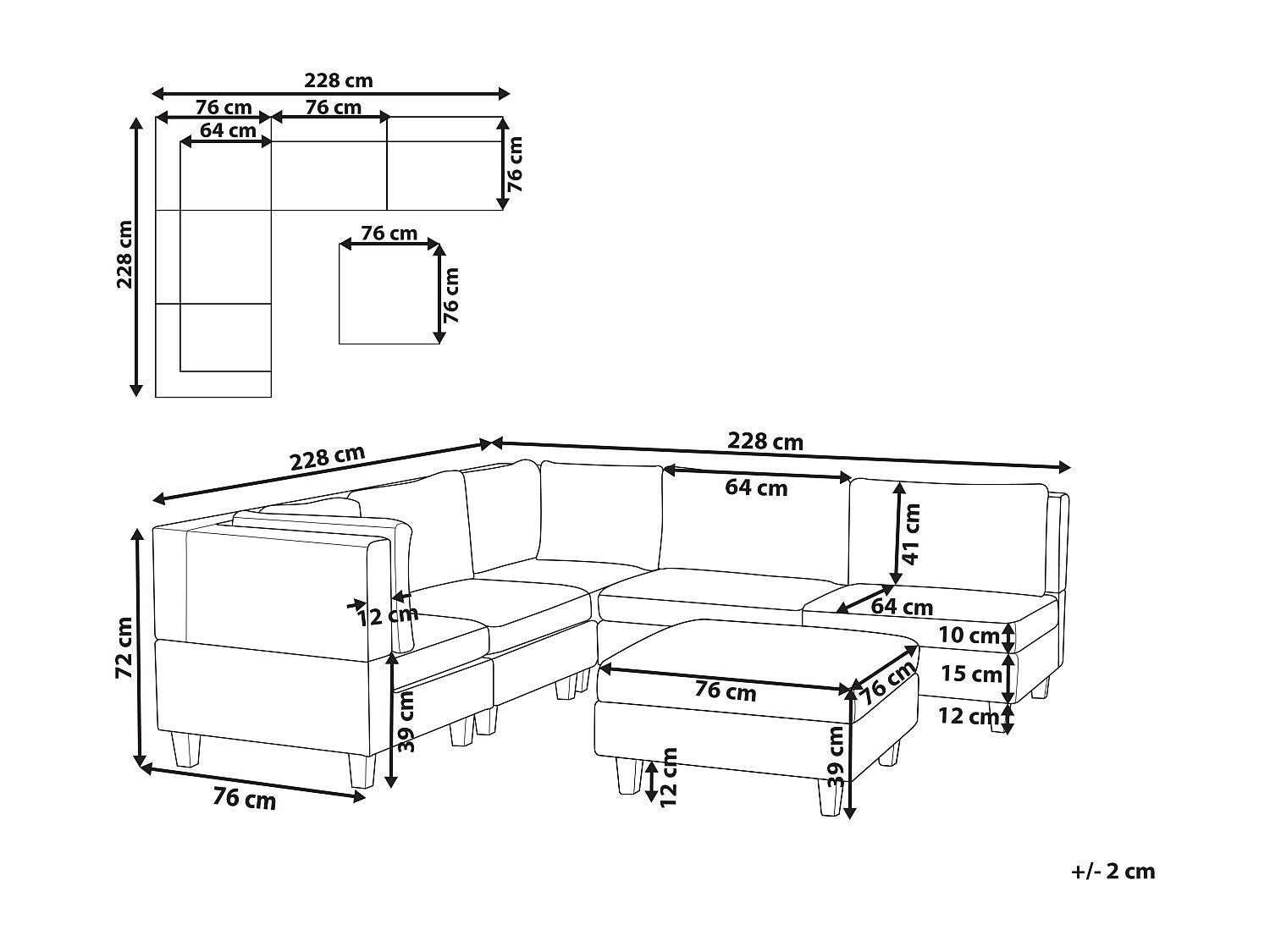 Angle pour canapé modulable 5 places marron tissu