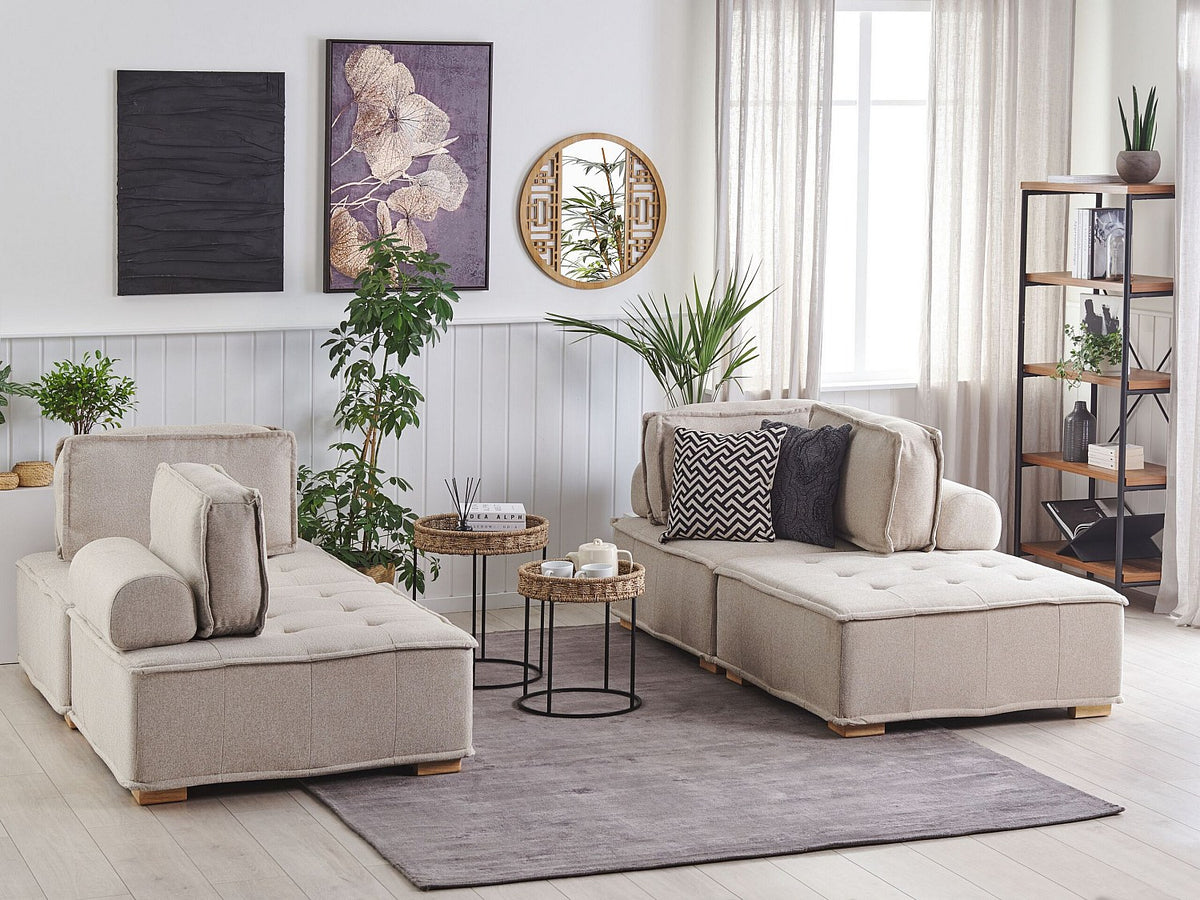 Canapé modulable 4 places beige tissu