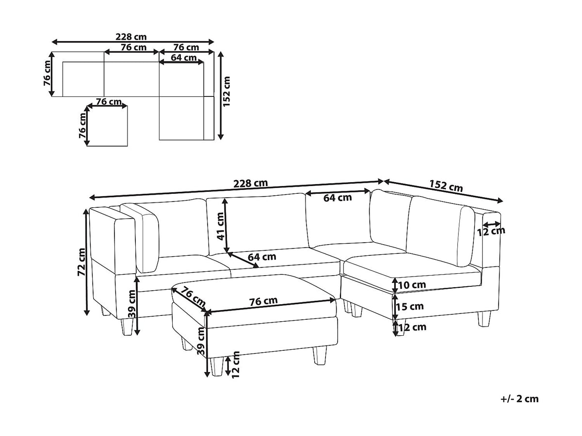 Angle pour canapé modulable 4 places gris tissu