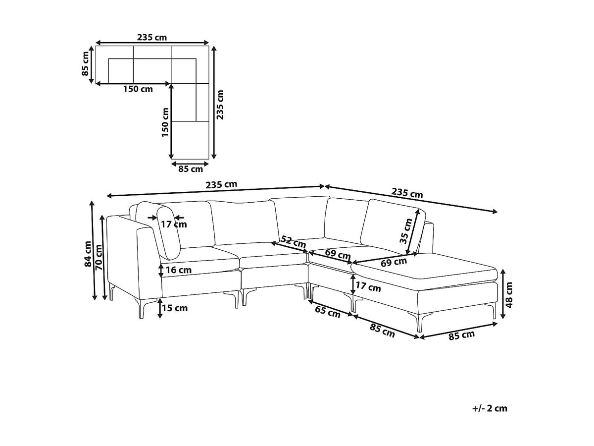 Angle pour canapé modulable 4 places gris velours