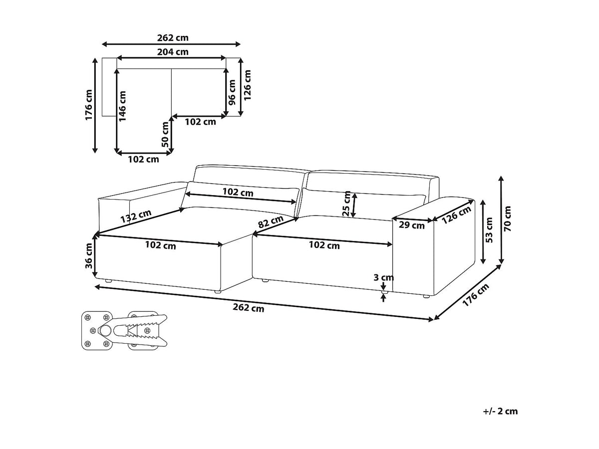Angle pour canapé modulable 2 places gris tissu