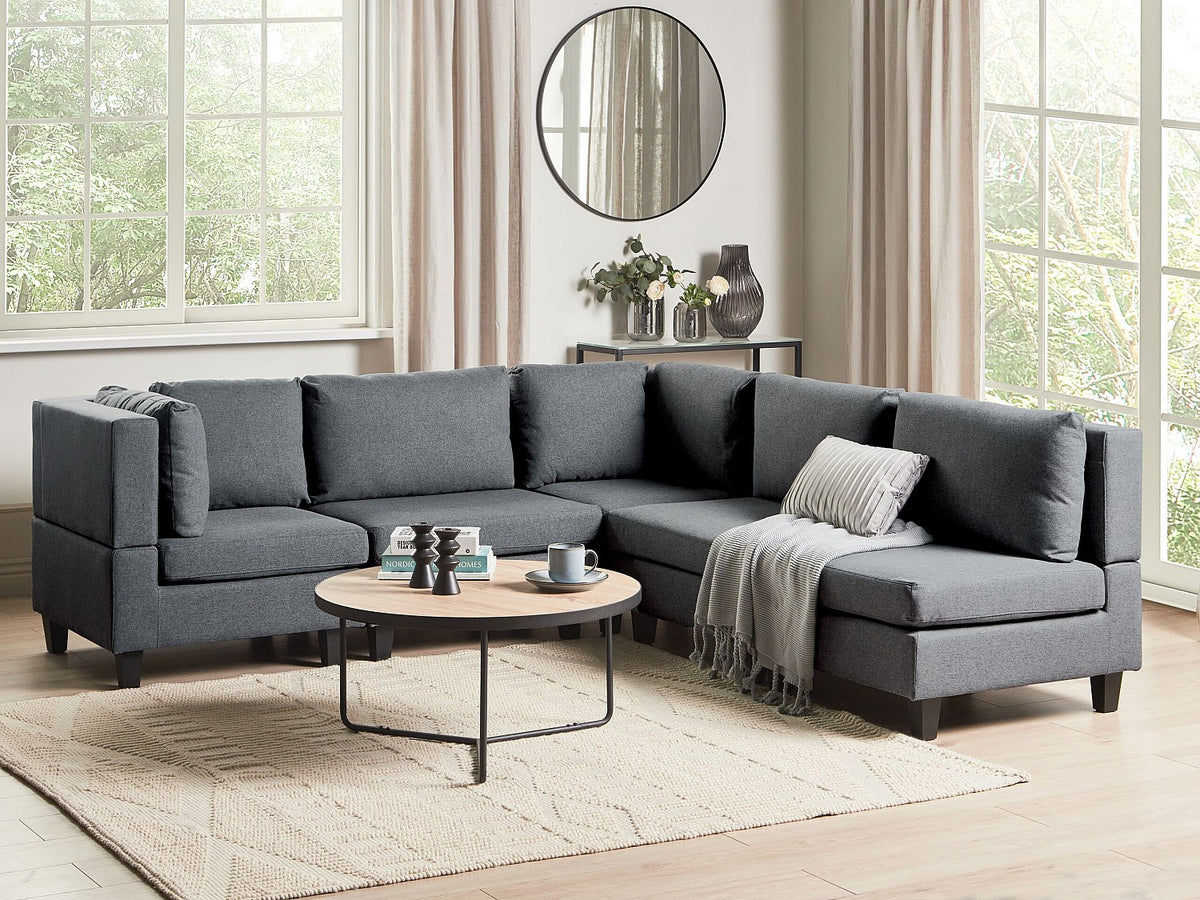 Angle pour canapé modulable 5 places gris tissu