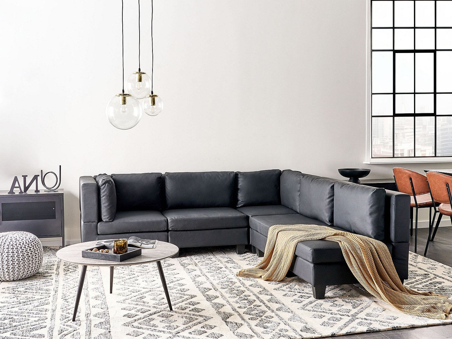 Angle pour canapé modulable 5 places noir simili cuir
