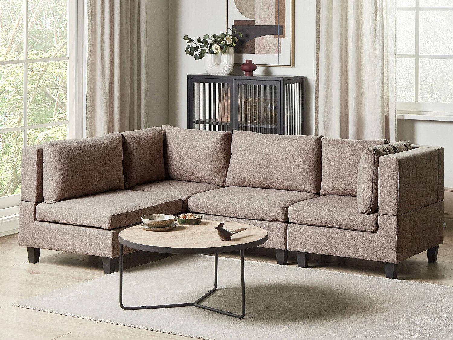 Angle pour canapé modulable 4 places marron tissu