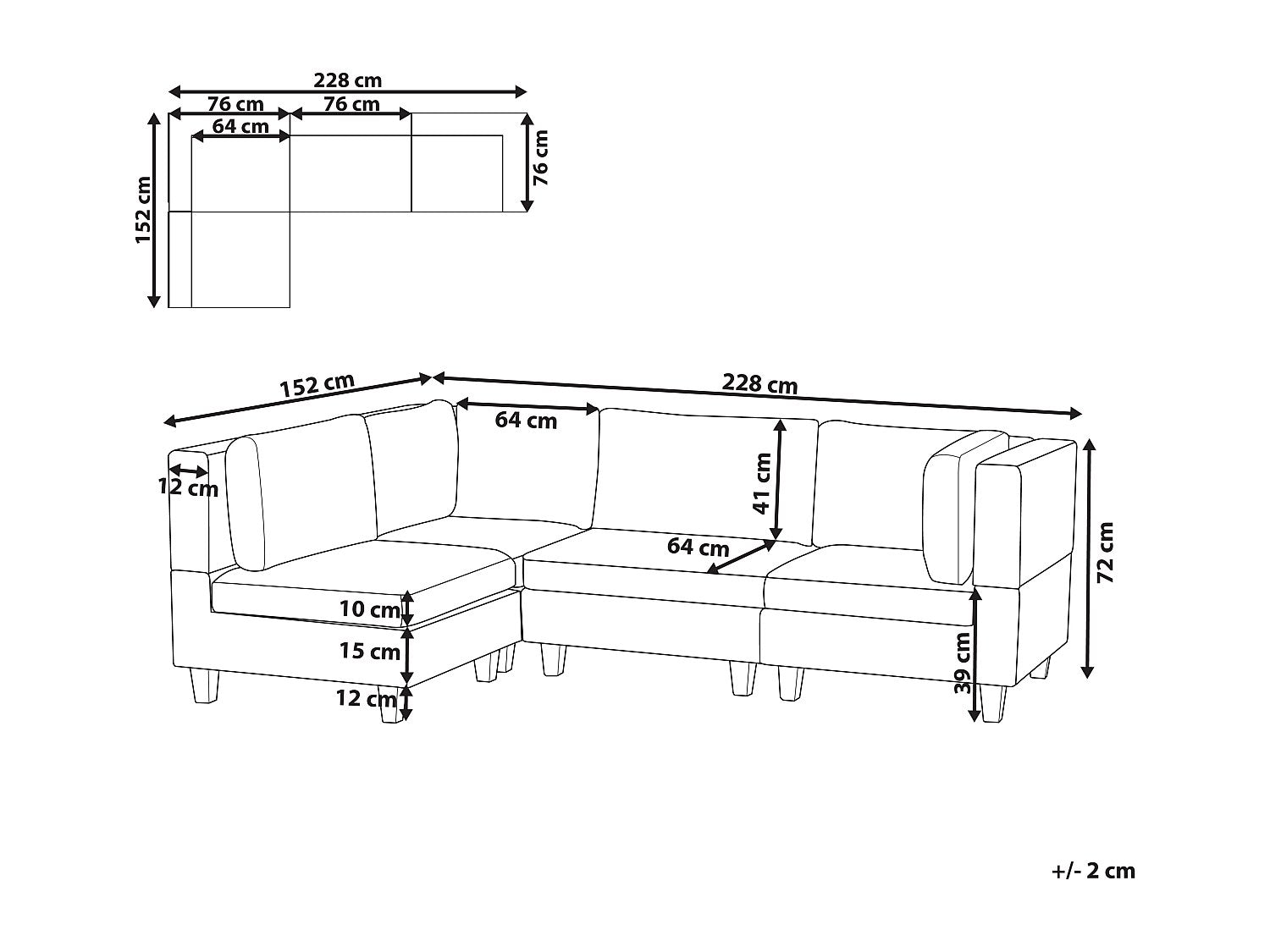 Angle pour canapé modulable 4 places marron tissu