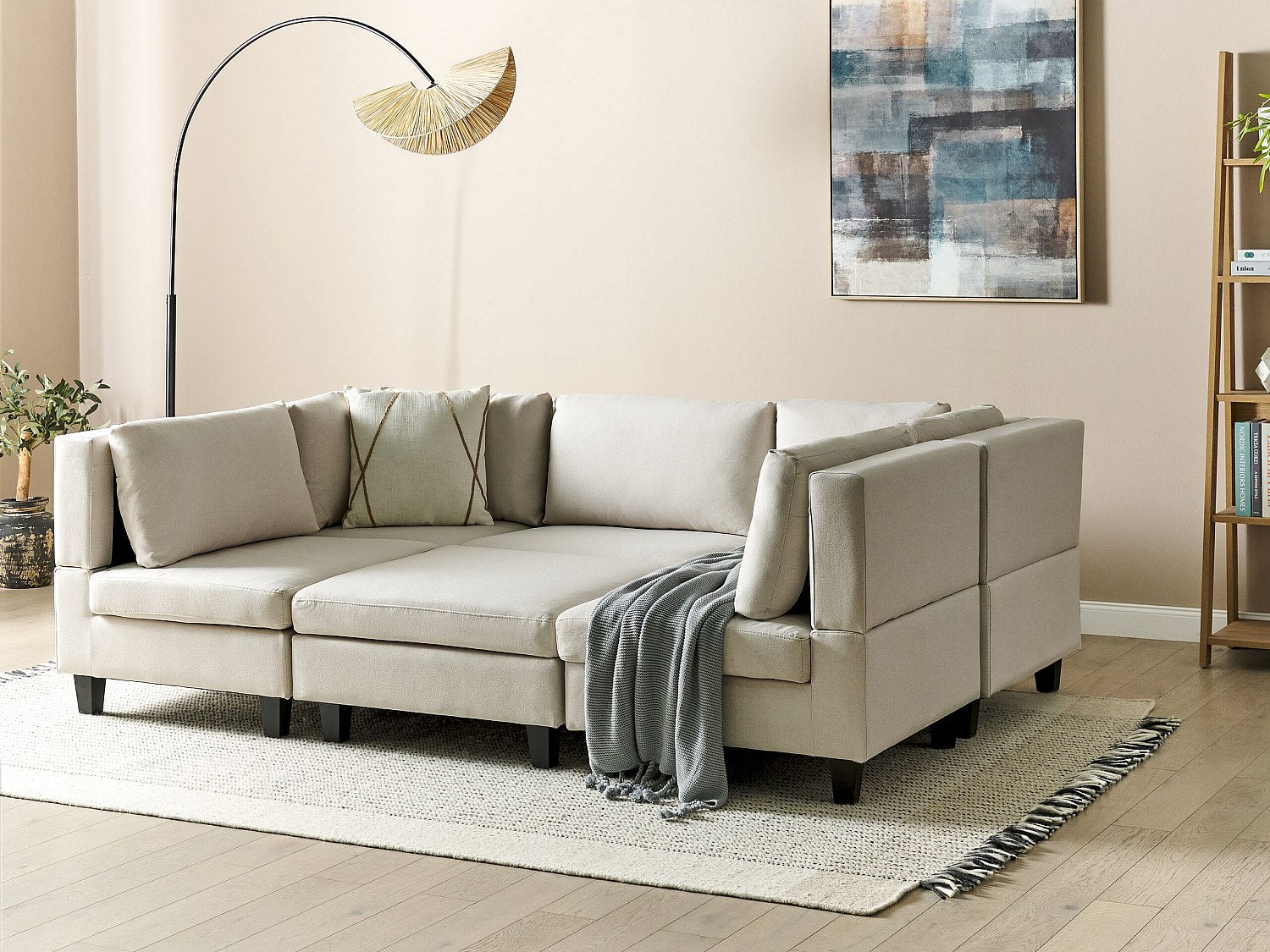 Canapé modulable 5 places beige tissu