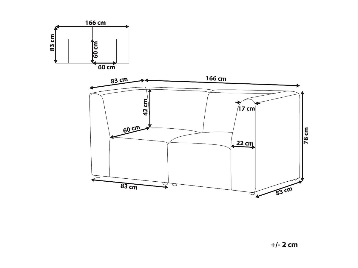 Canapé modulable 2 places beige velours