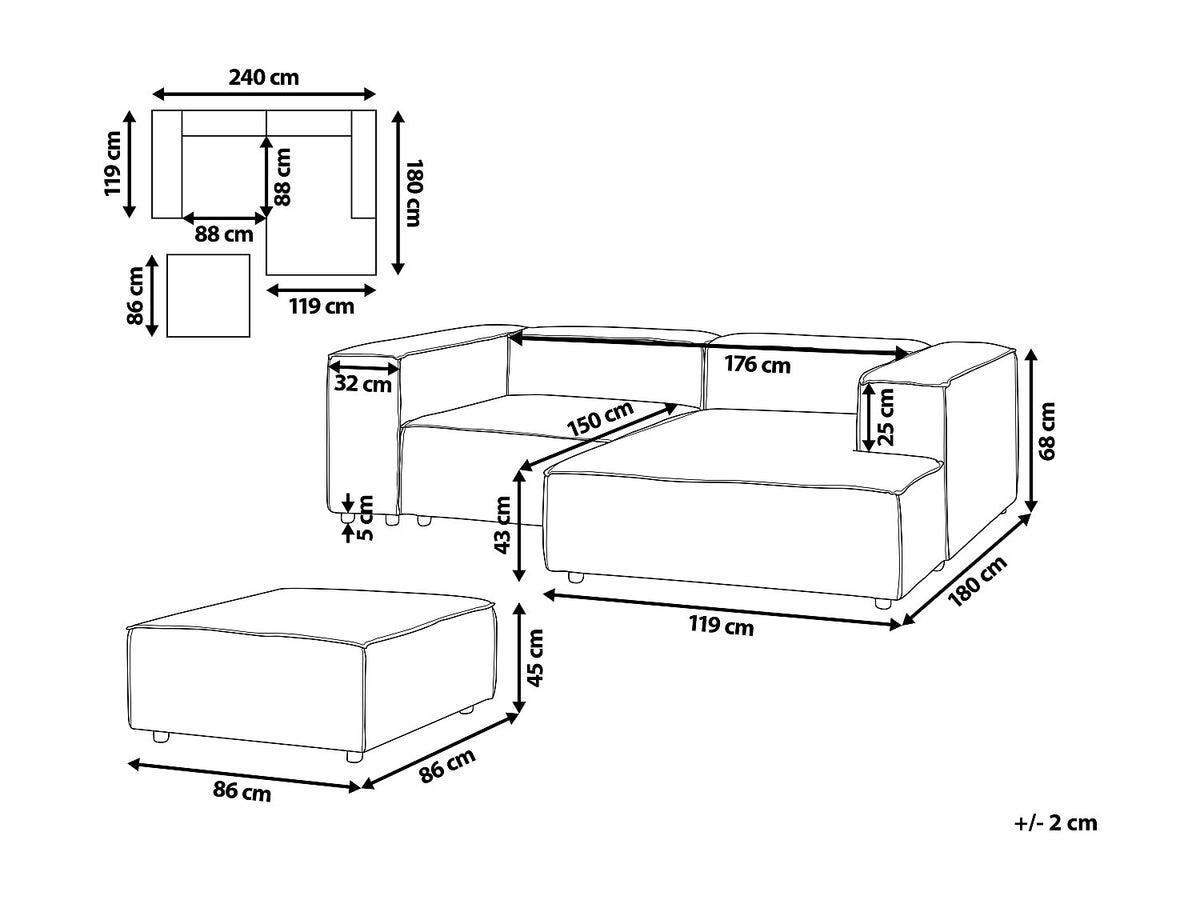 Angle pour canapé modulable 3 places vert velours