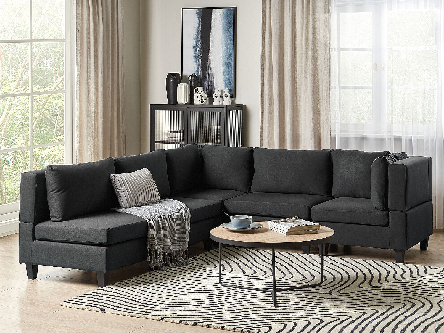 Angle pour canapé modulable 5 places noir tissu