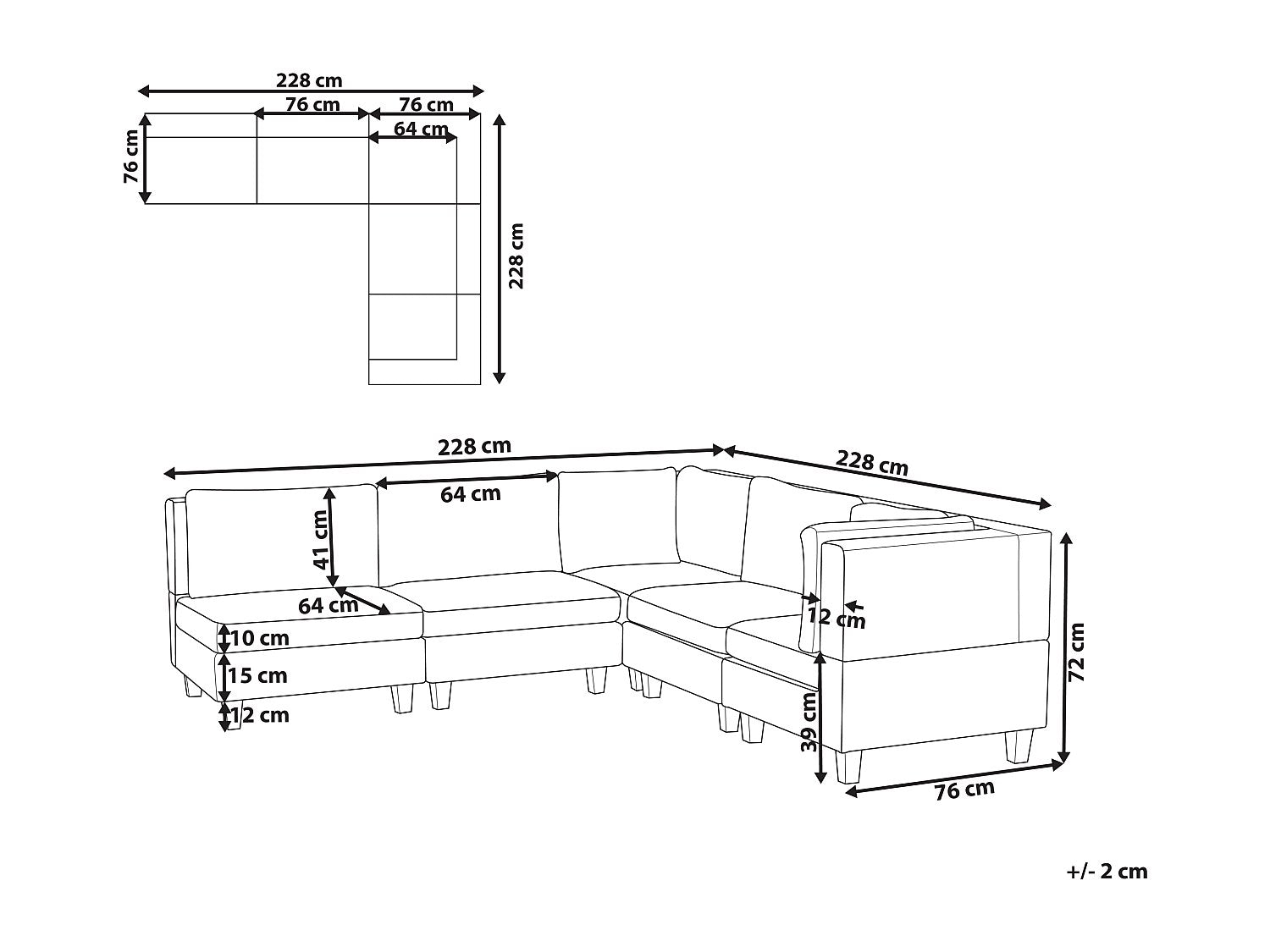 Angle pour canapé modulable 5 places marron tissu