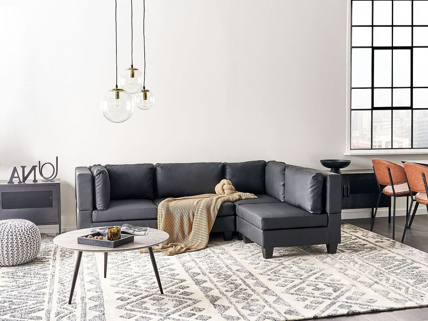 Angle pour canapé modulable 4 places noir simili cuir