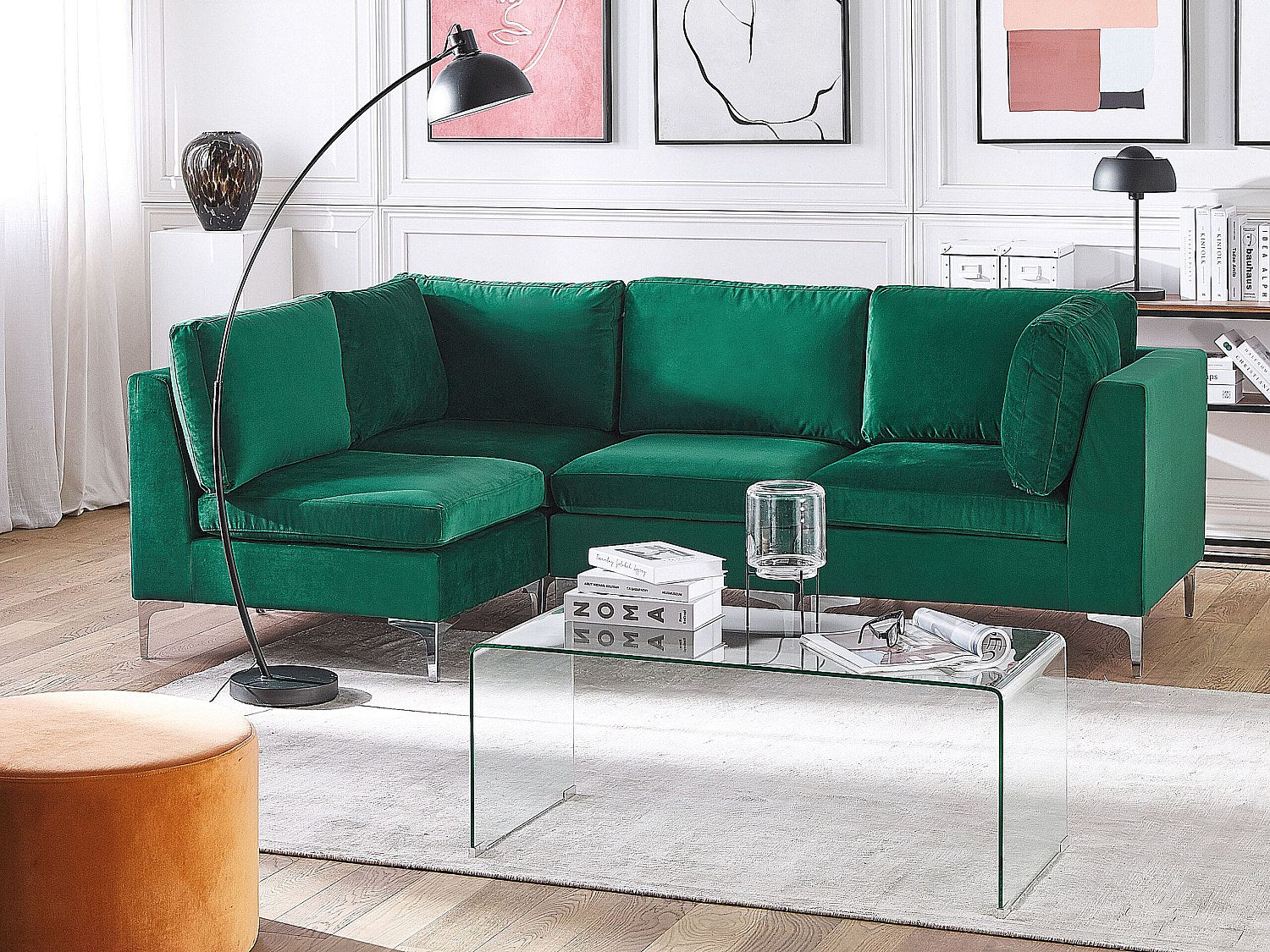 Angle pour canapé modulable 4 places vert velours