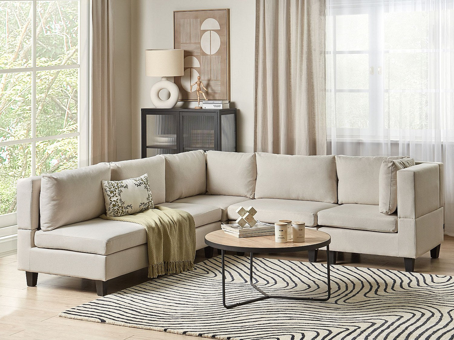 Angle pour canapé modulable 5 places beige tissu