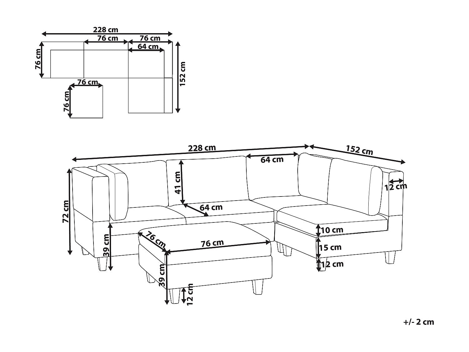 Angle pour canapé modulable 4 places vert tissu