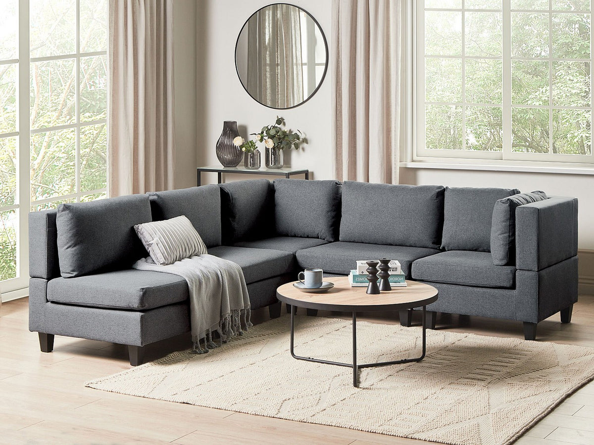 Angle pour canapé modulable 5 places gris tissu