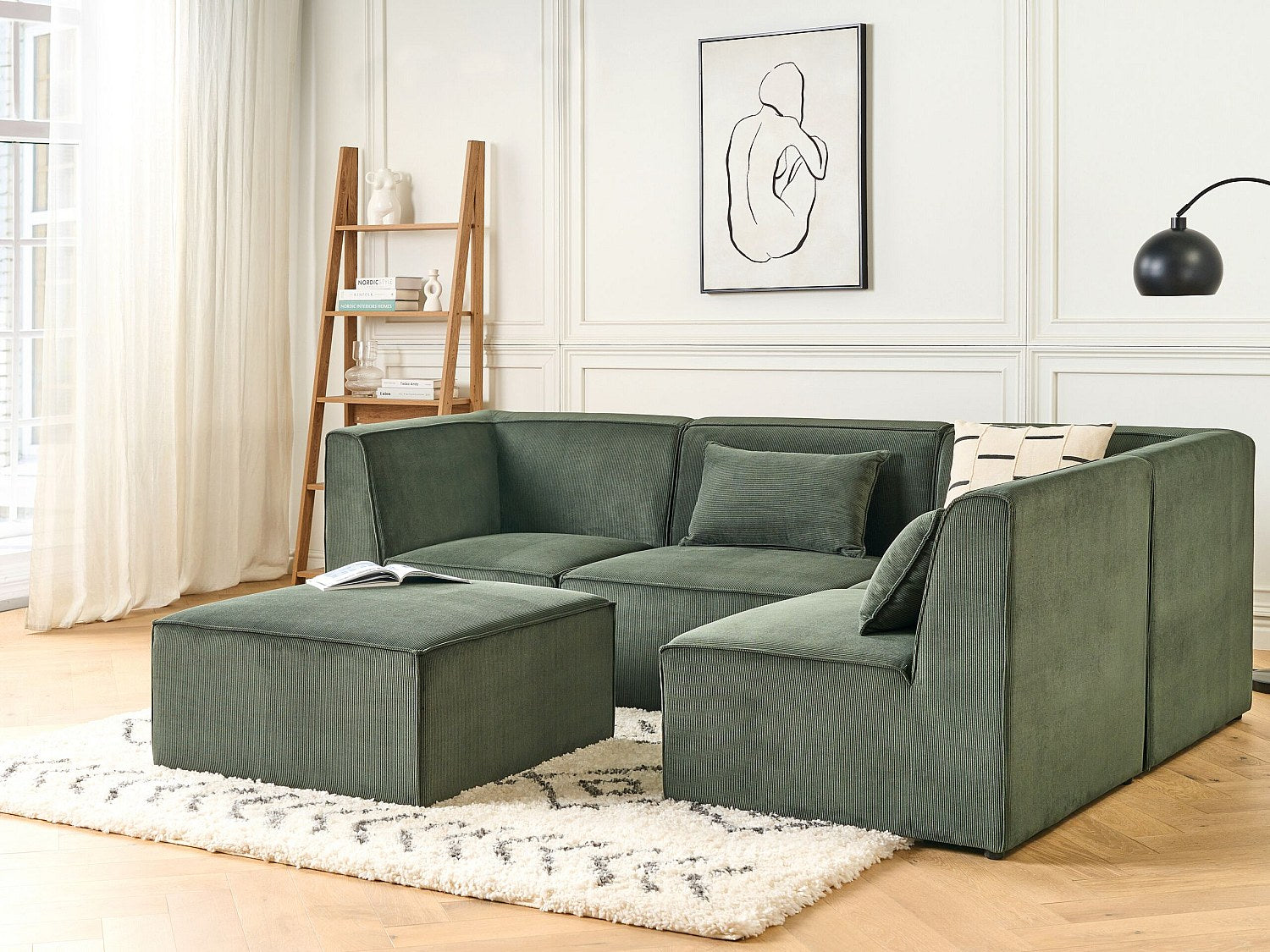 Angle pour canapé modulable 4 places vert velours
