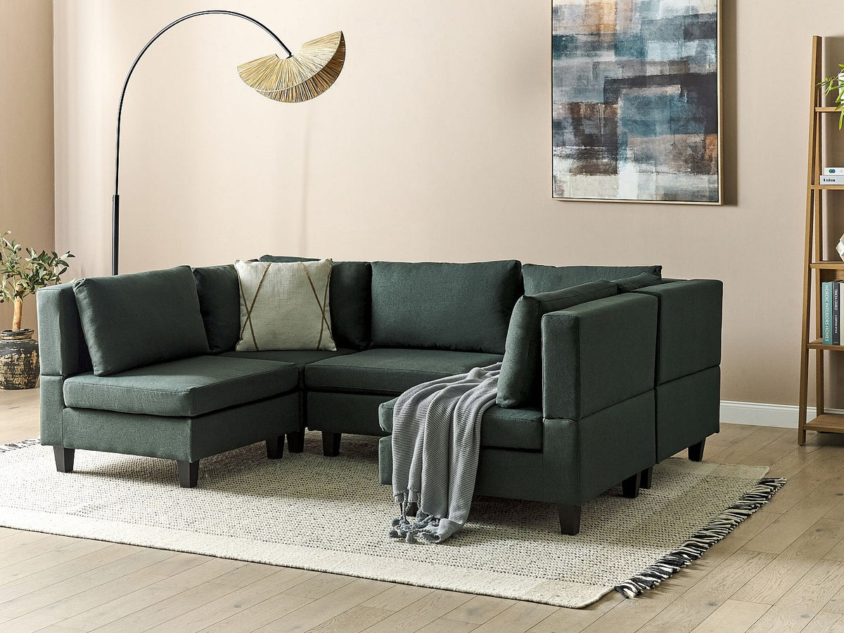 Canapé modulable 5 places vert tissu
