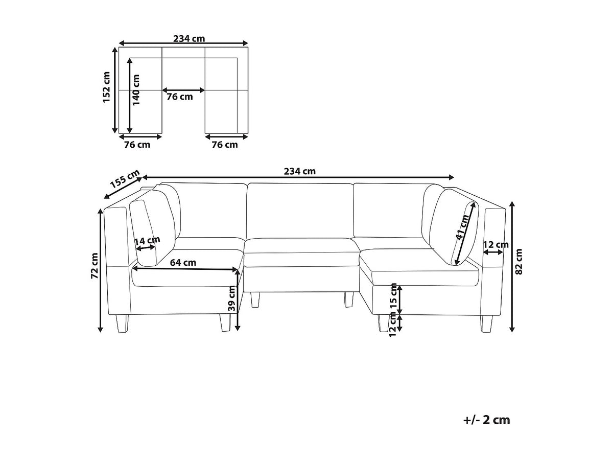 Canapé modulable 5 places vert tissu