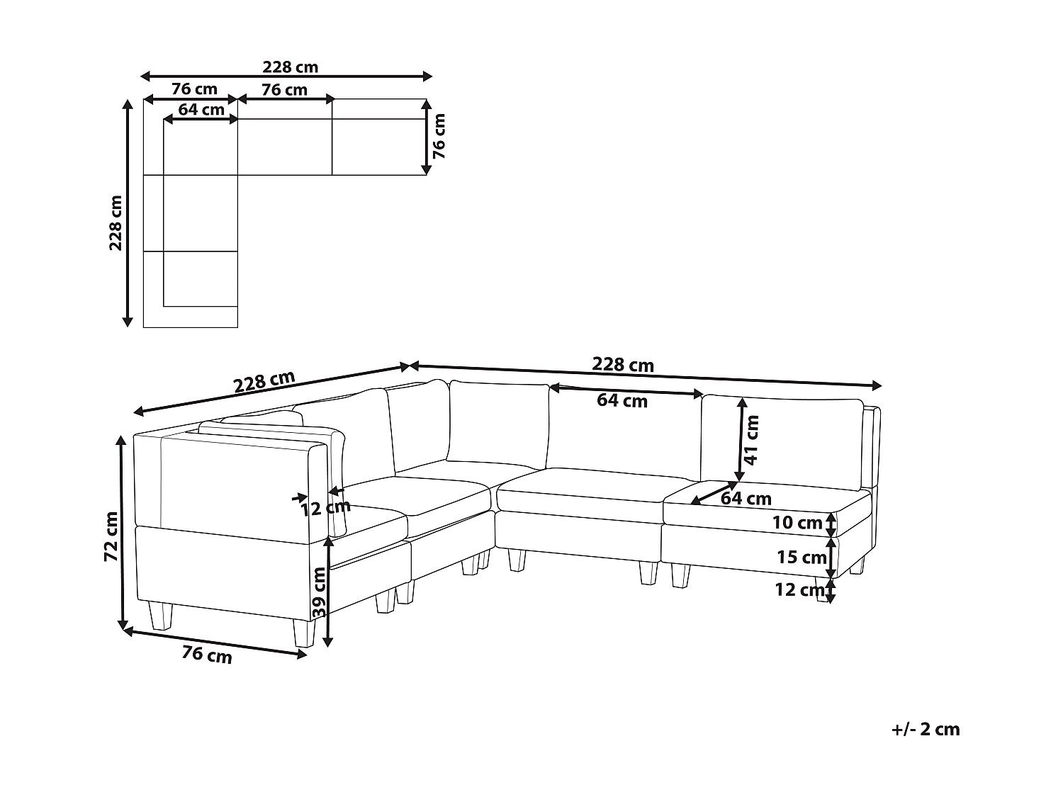Angle pour canapé modulable 5 places marron tissu