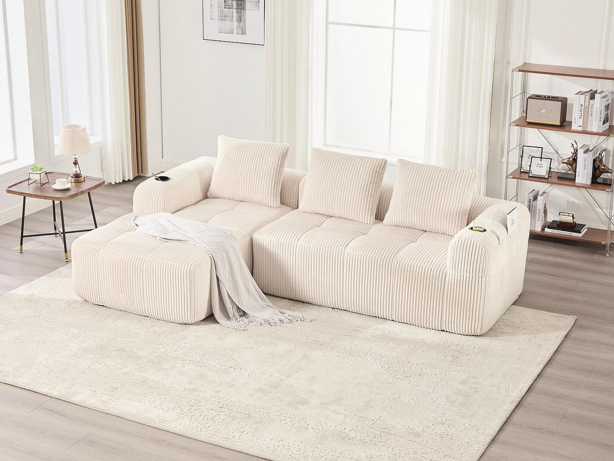 Méridienne pour canapé modulable 2 places beige velours