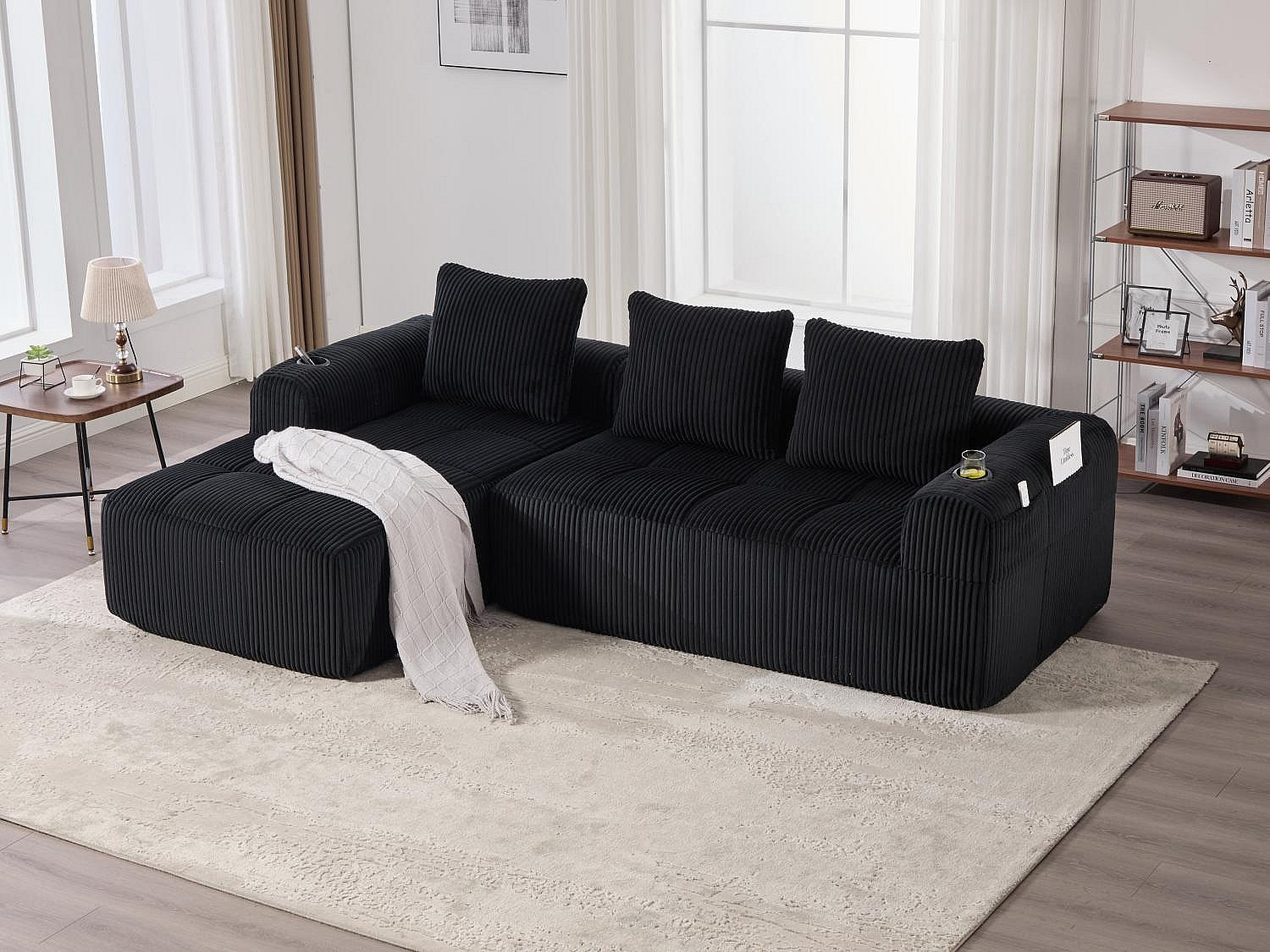 Méridienne pour canapé modulable 2 places noir velours