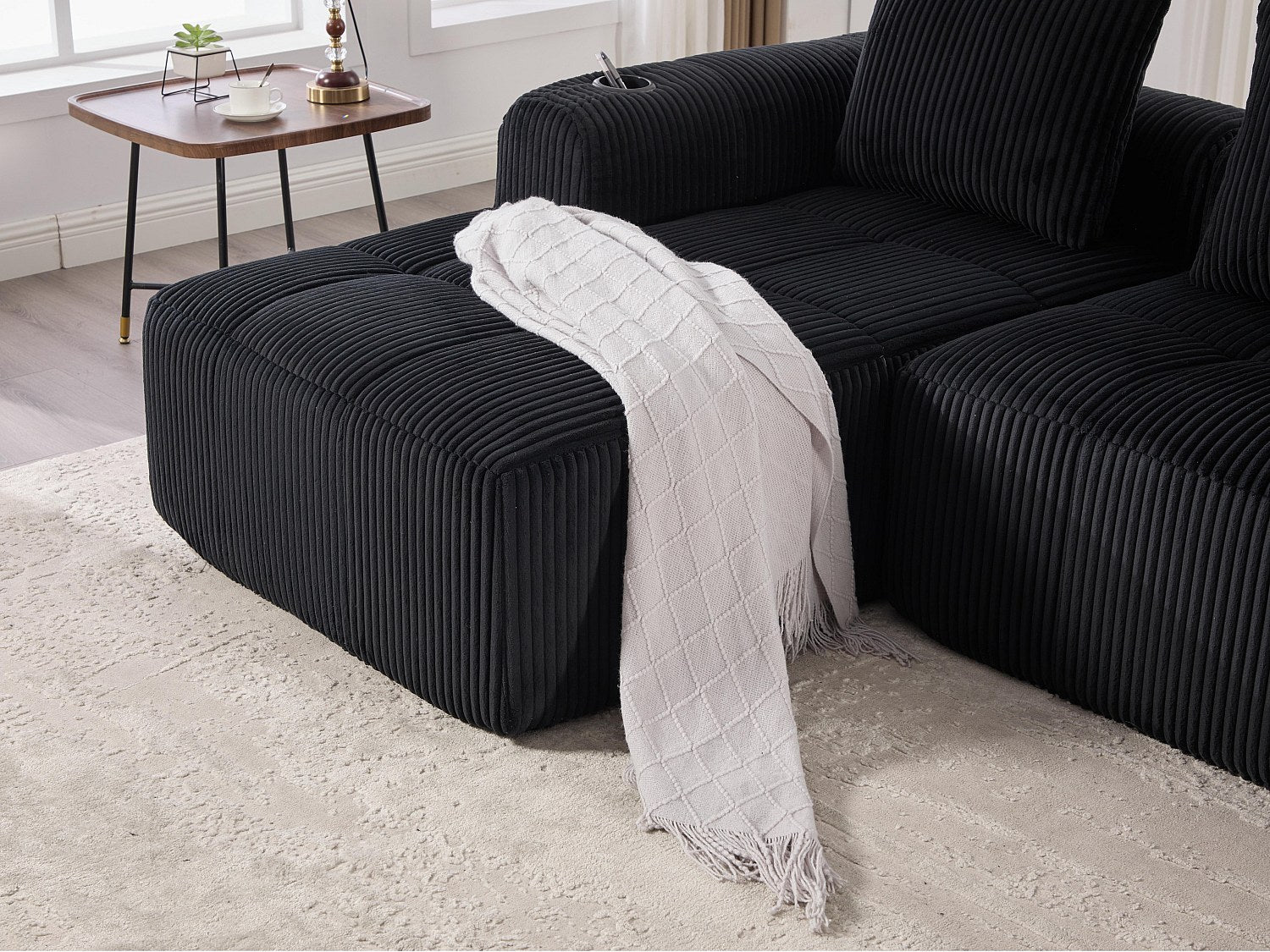 Méridienne pour canapé modulable 2 places noir velours