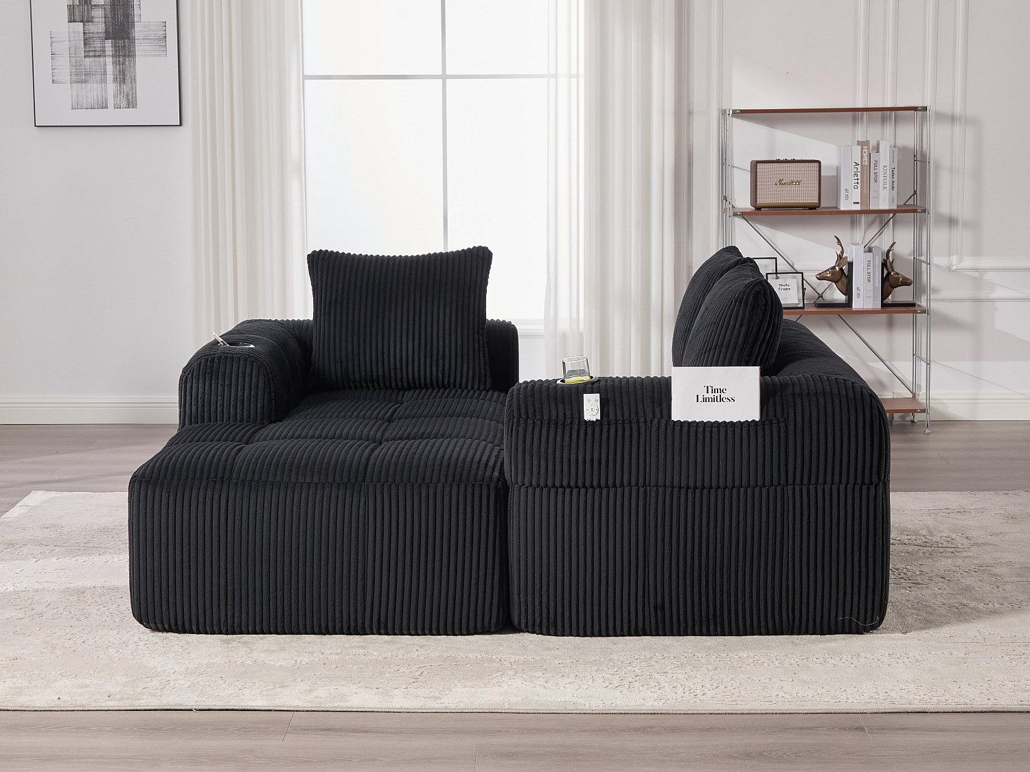 Méridienne pour canapé modulable 2 places noir velours
