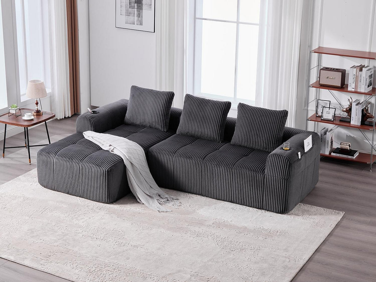 Méridienne pour canapé modulable 2 places gris velours