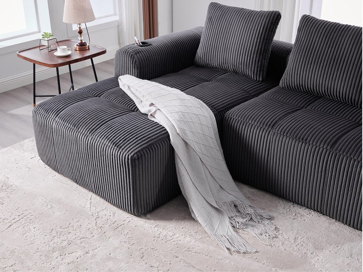 Méridienne pour canapé modulable 2 places gris velours