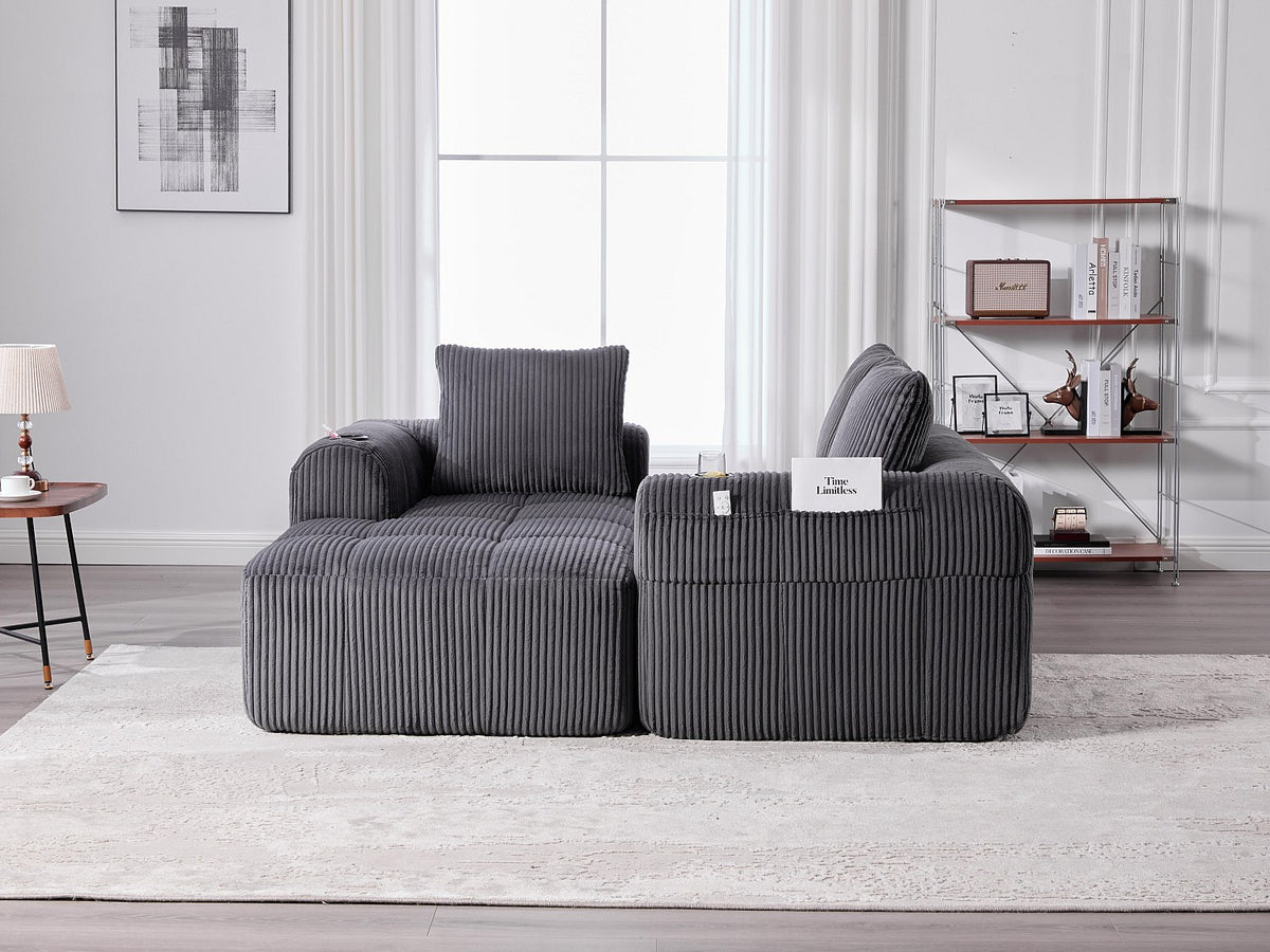 Méridienne pour canapé modulable 2 places gris velours