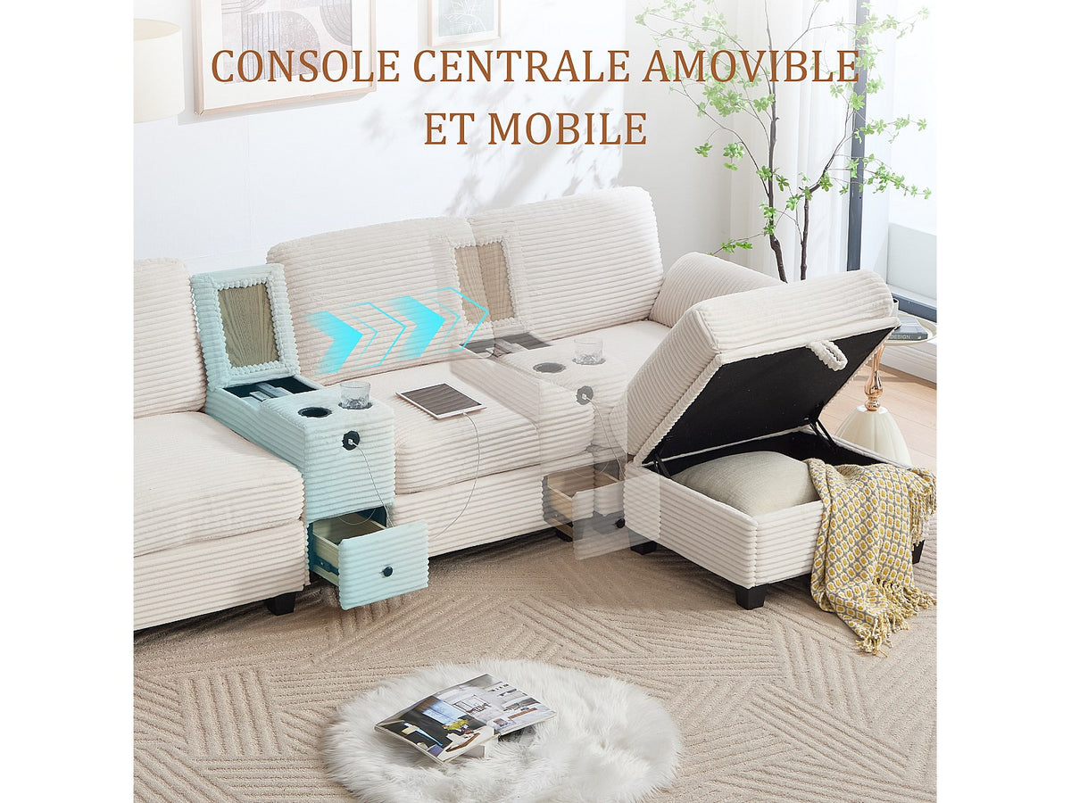 Canapé modulable 4 places beige tissu