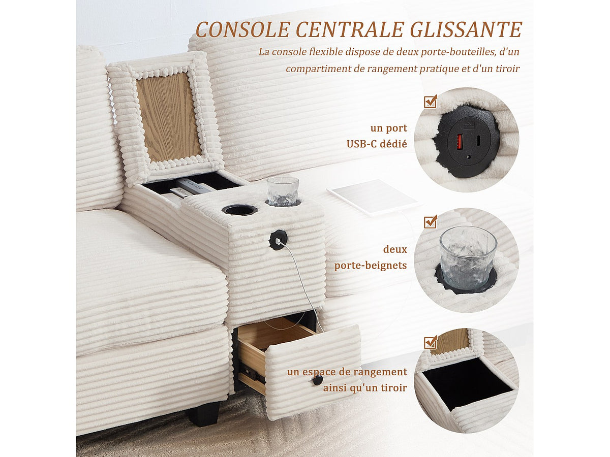 Canapé modulable 4 places beige tissu
