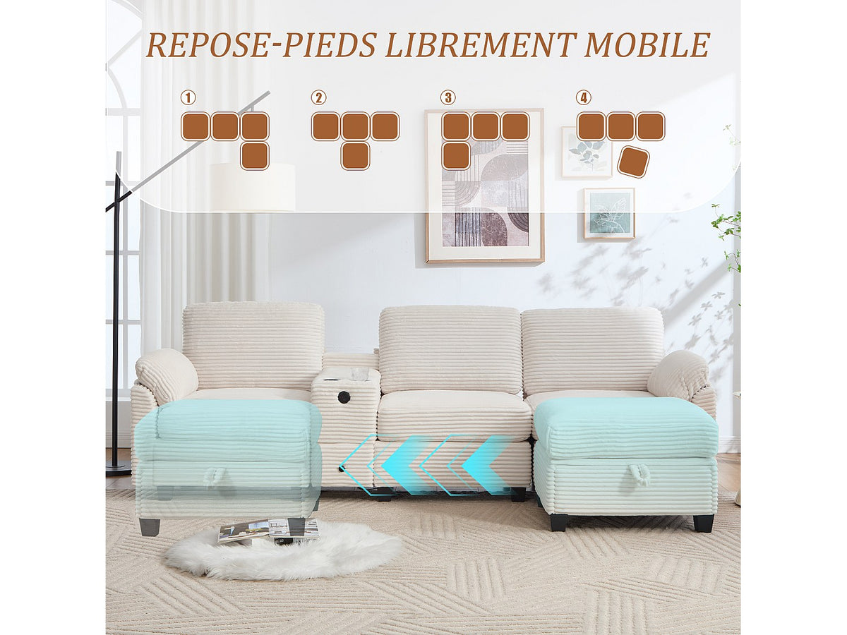 Canapé modulable 4 places beige tissu