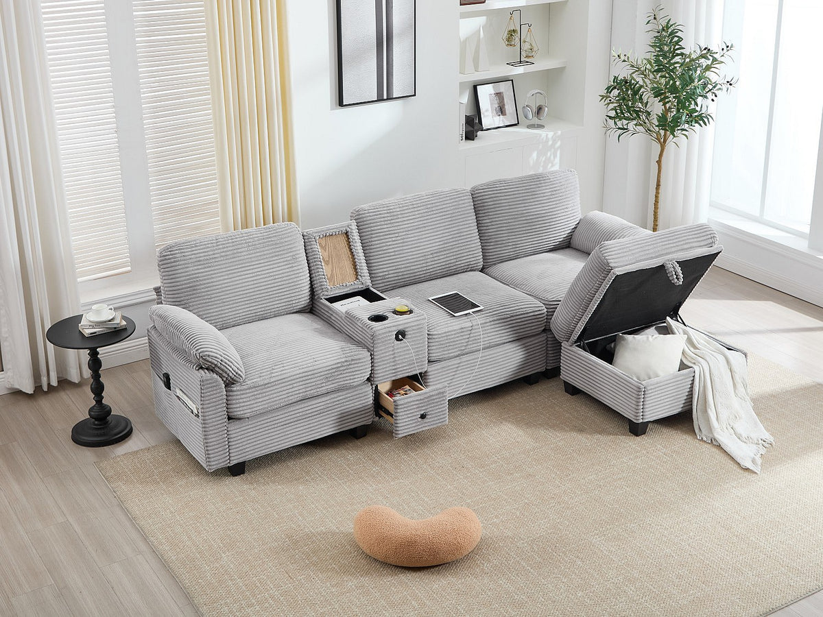 Canapé modulable 4 places gris tissu