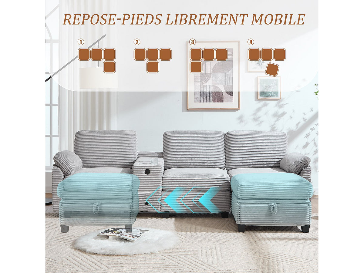 Canapé modulable 4 places gris tissu