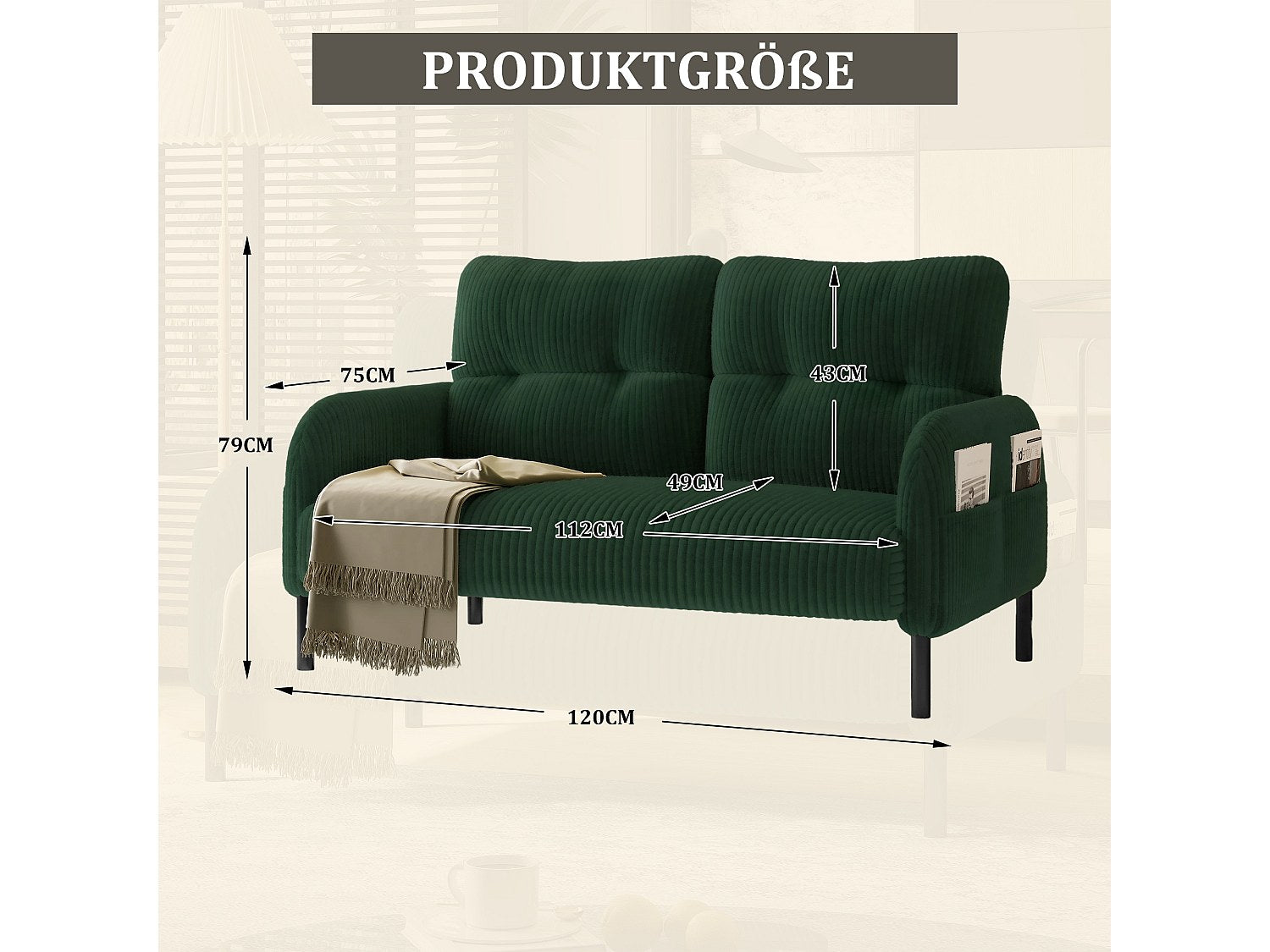 Canapé modulable 2 places vert velours