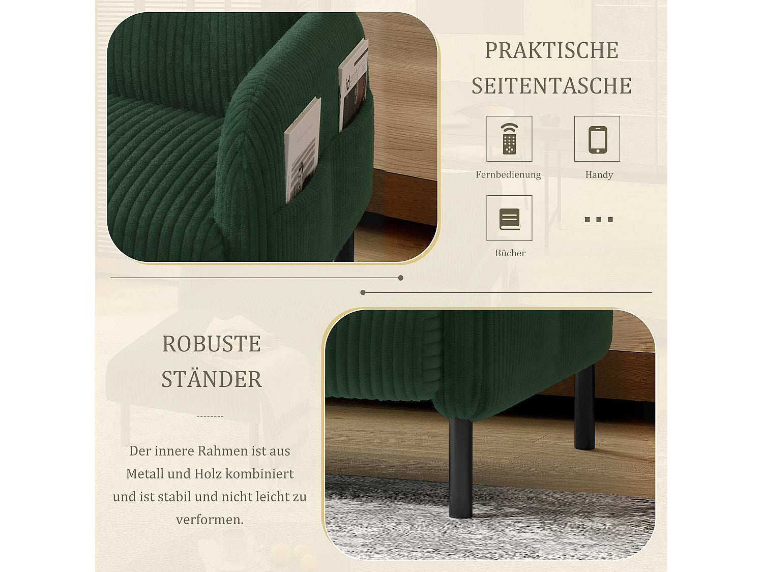 Canapé modulable 2 places vert velours