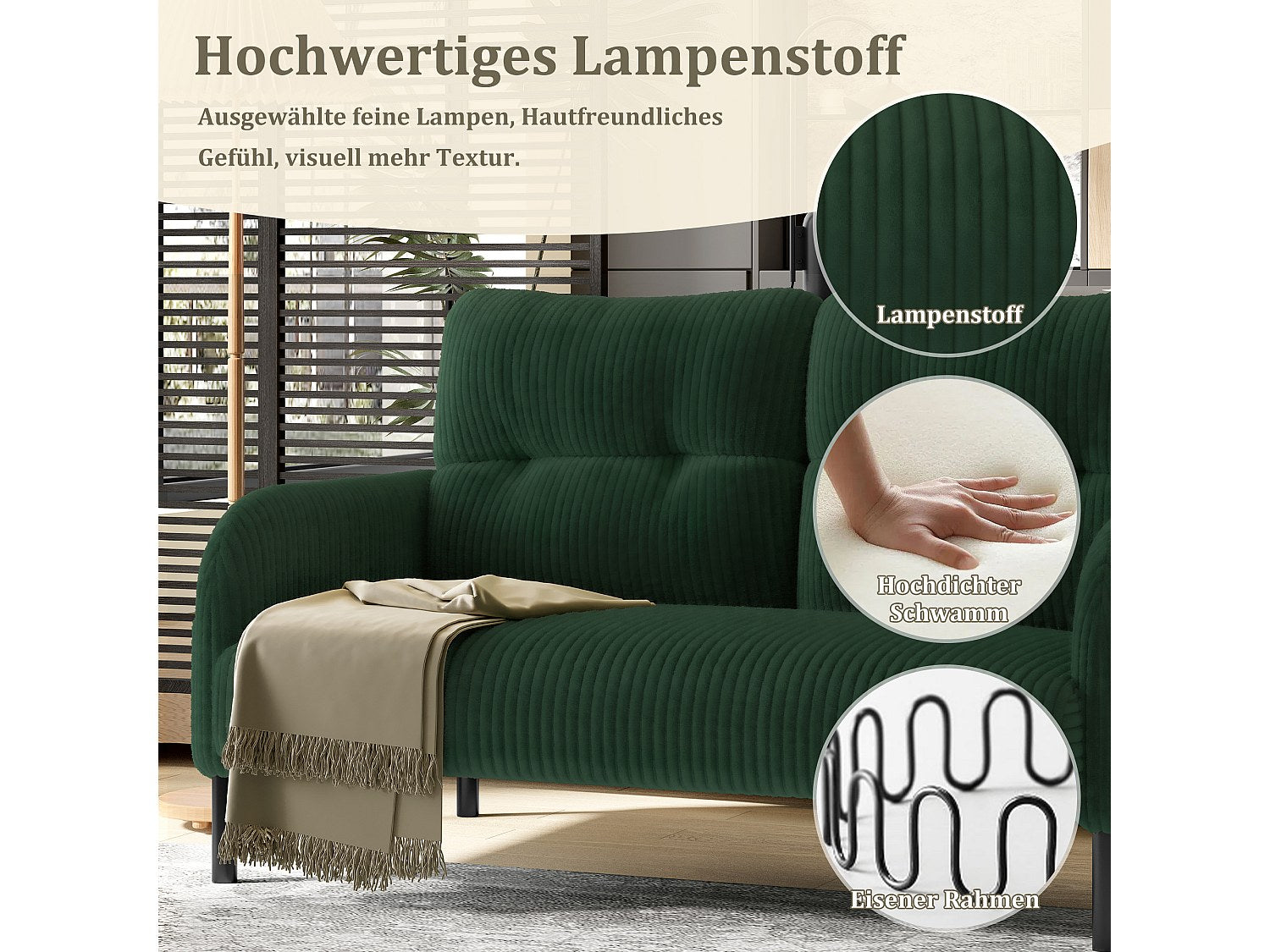 Canapé modulable 2 places vert velours