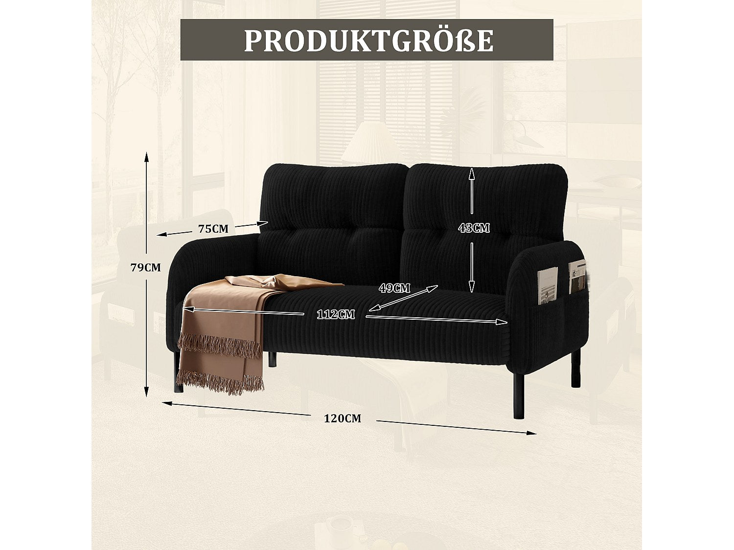 Canapé modulable 2 places noir velours
